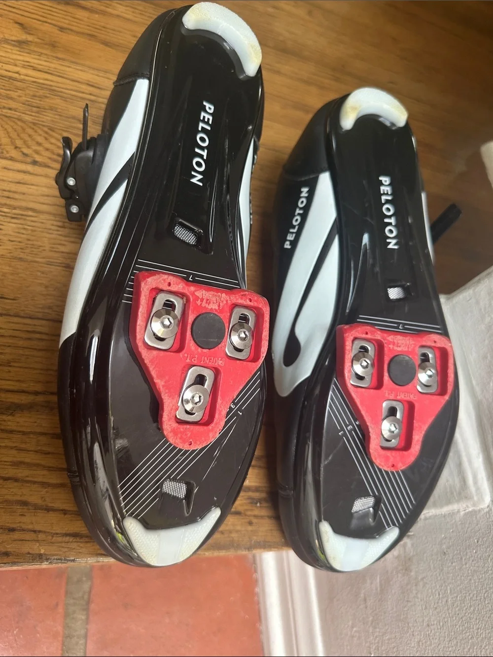 Peloton Kids Black Cycling Sneakers with Red Interior and White Accent